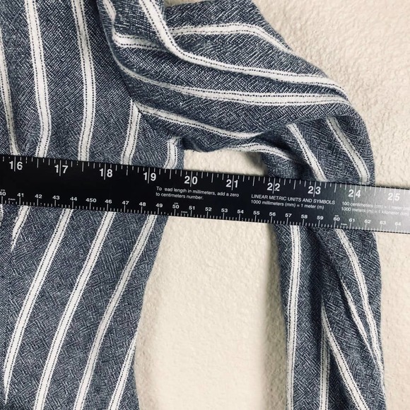 Sanctuary Blazer Jacket Blue White Stripe Linen Blend High Low Pockets Sz Large - Picture 8 of 15